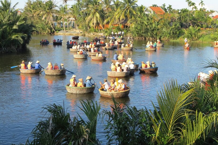 Golden afternoon light across the peaceful canals near Hoi An