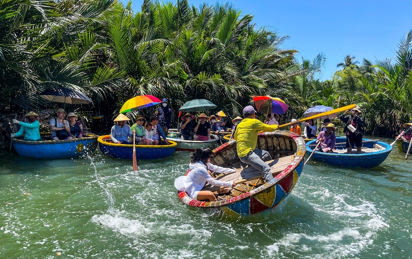Group of travelers joining a guided cultural tour in the countryside