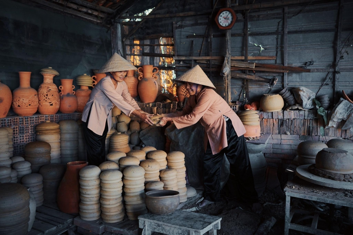 Handmade ceramic products displayed in local workshop