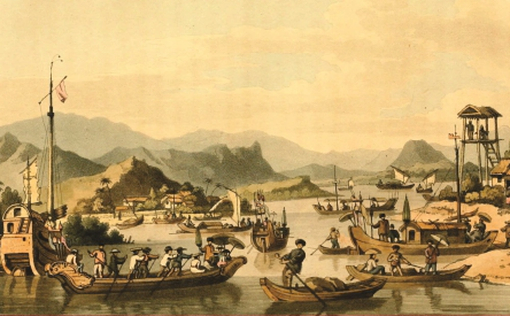 Illustration of Chinese merchants trading in the historic port of Hoi An