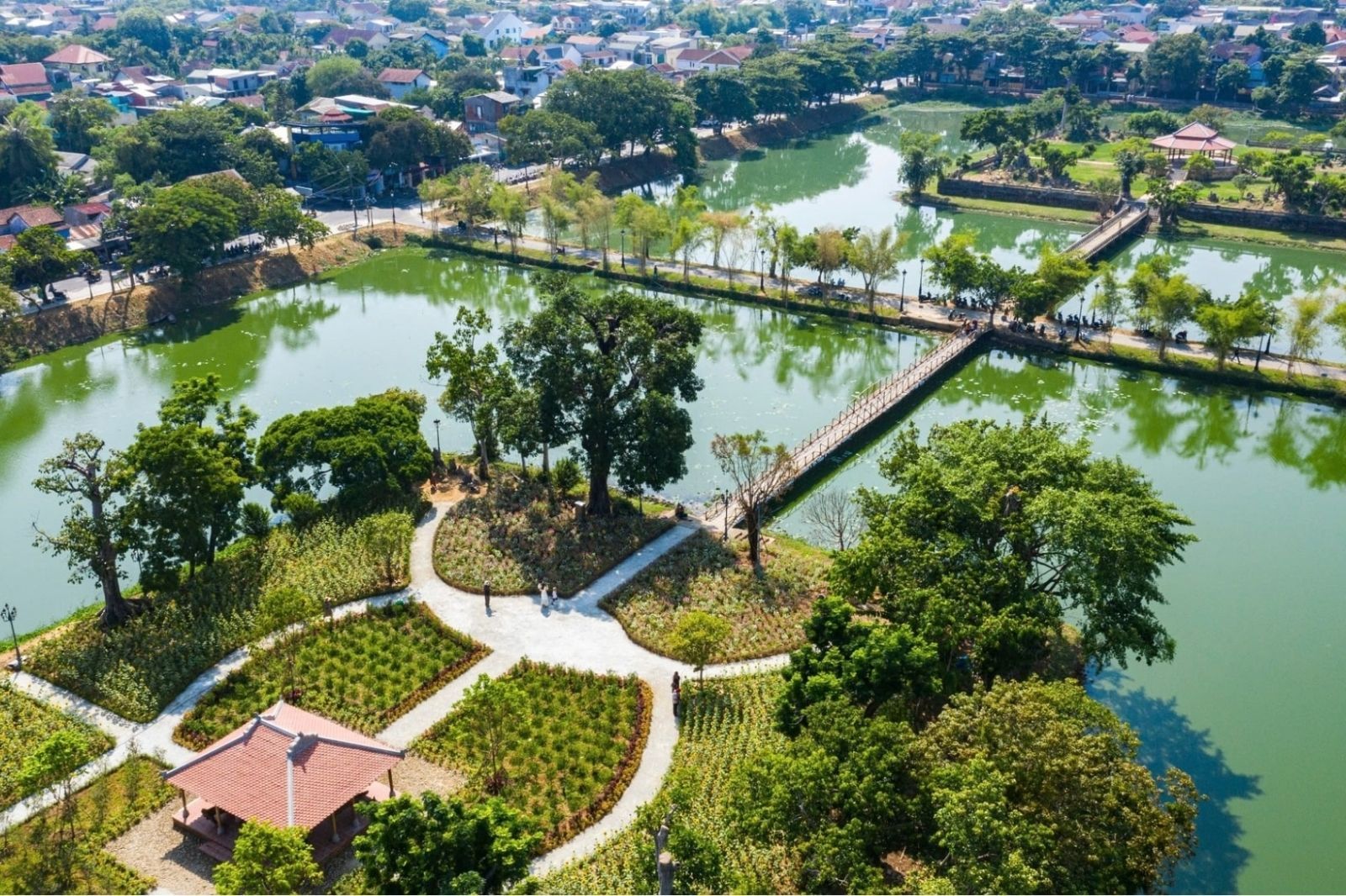 Panoramic view of Tinh Tam Lake in Hue surrounded by historic royal landscapes
