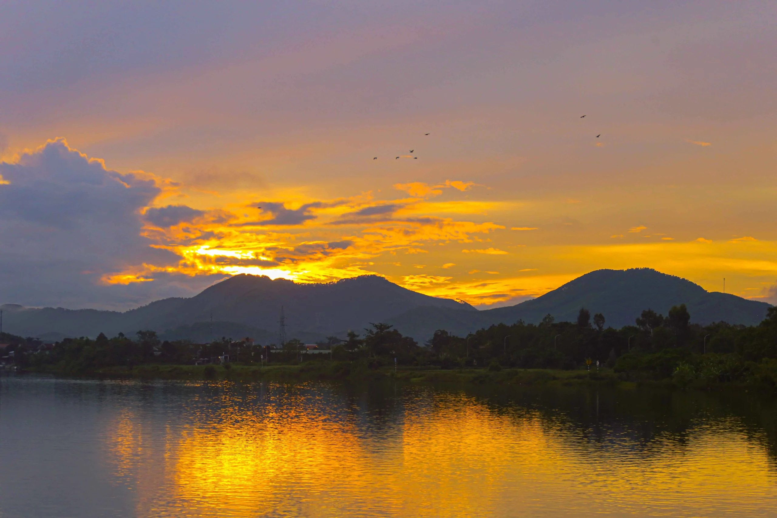 Sunset scenery at Ngu Binh Mountain during spring in Hue