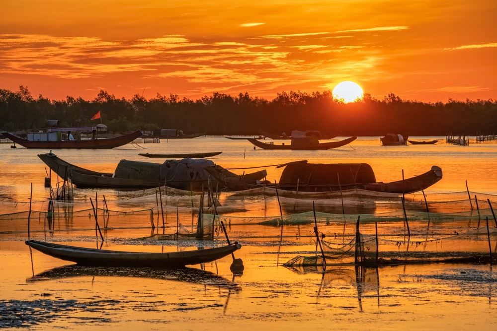 Sunset view at Tam Giang Lagoon near Hue