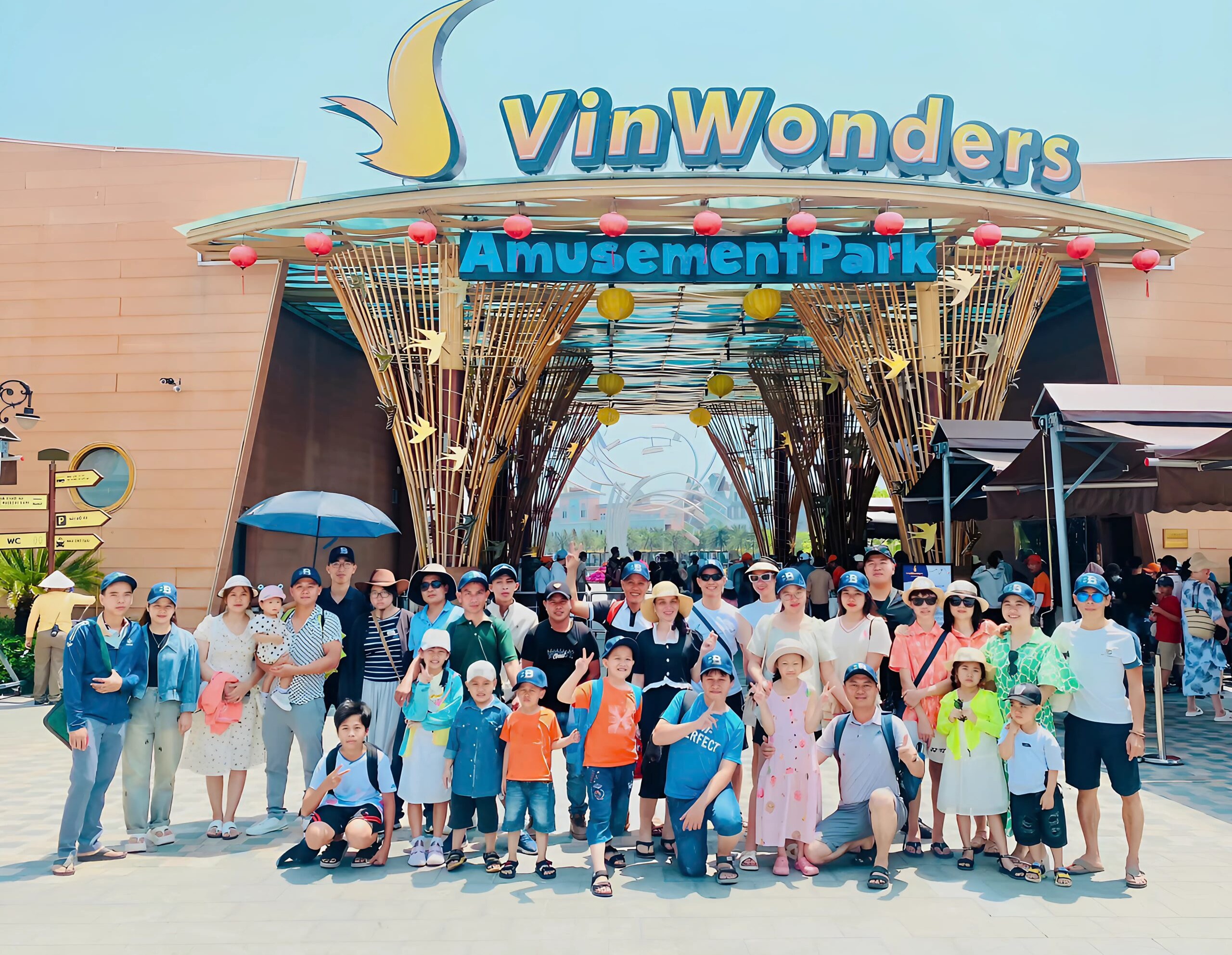 Theme park entrance during early morning with visitors arriving