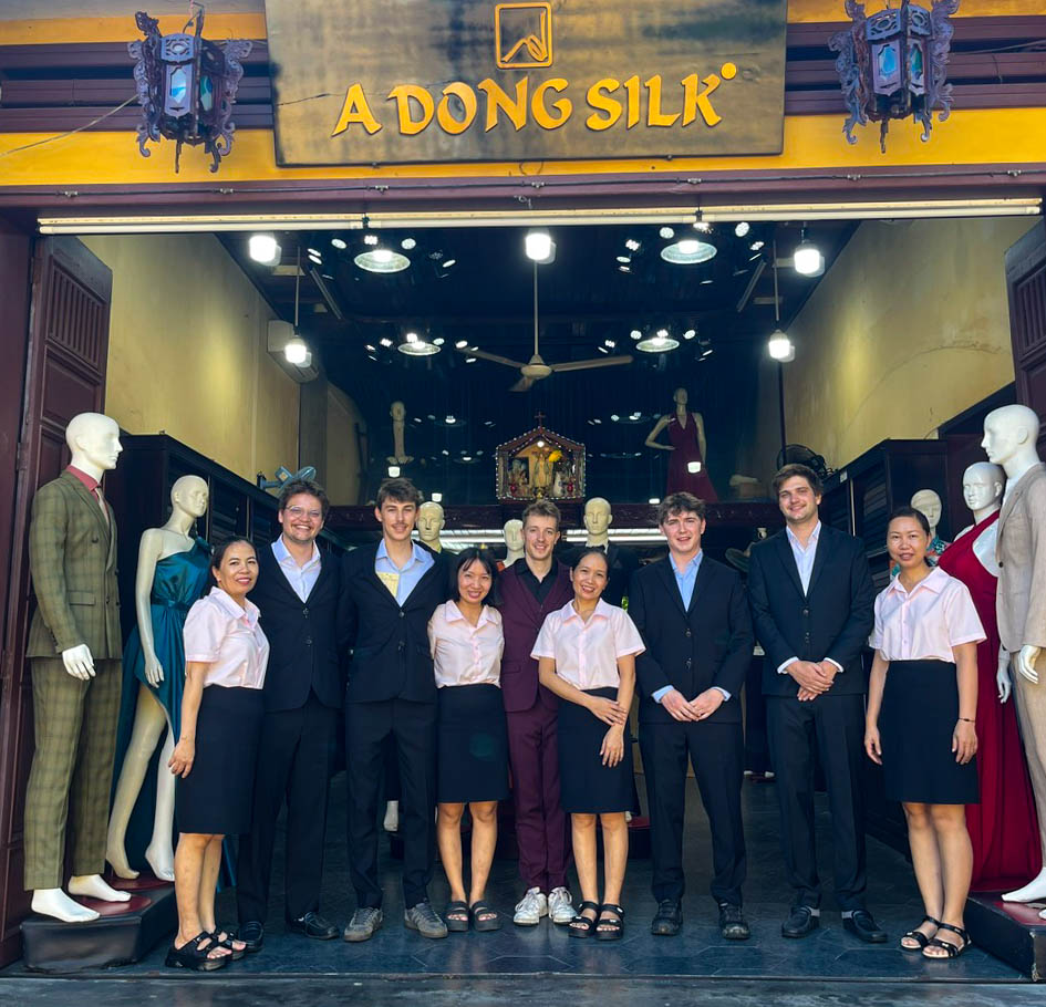 Traveler wearing a custom linen suit tailored in Hoi An
