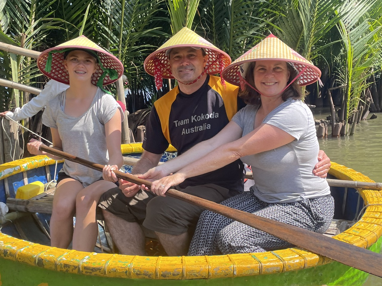 Travelers preparing for a basket boat tour in Cam Thanh Village