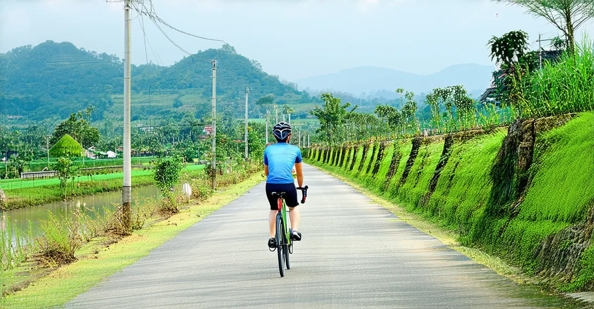 Visitors cycling through Hue on the way to Tinh Tam Lake