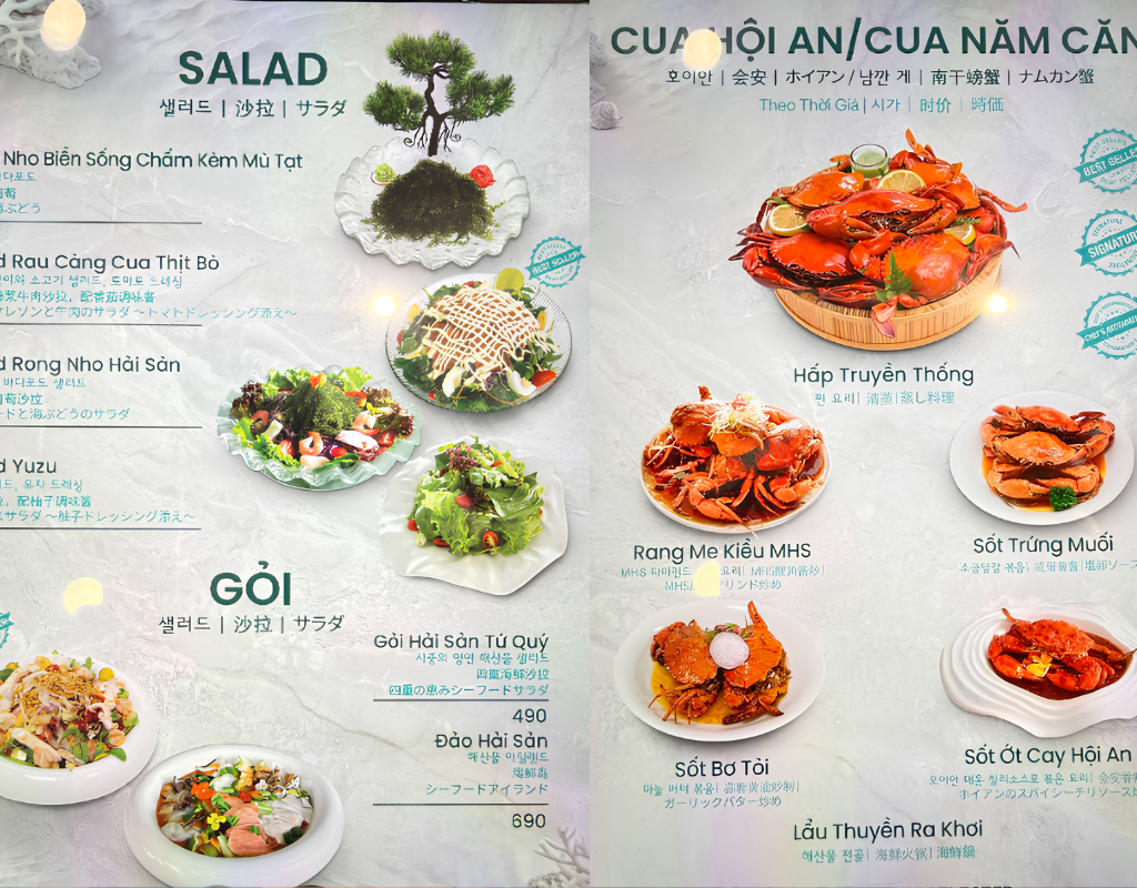 Fresh seafood selections make My Hanh a convenient choice near My Khe Beach.