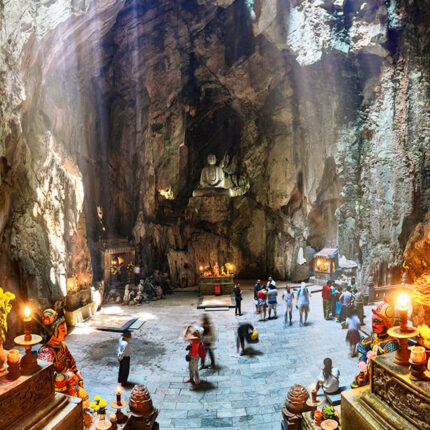 Marble Mountains, Am Phu Cave, and Monkey Mountain are among Da Nang’s top natural and cultural landmarks. The Marble Mountains, also known as Ngu Hanh Son, feature stunning limestone and marble hills, with hidden caves, pagodas, and ancient Buddhist sanctuaries.